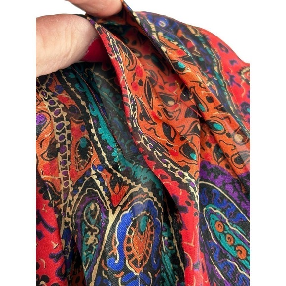 Tess 80s VTG Paisley Blouse Back Button Up Detailed Shoulders Size 10 - Picture 4 of 16
